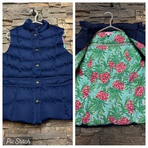 Lilly Pulitzer Quilted Puffer Vest Down Filled Navy M Classic Preppy Outdoors